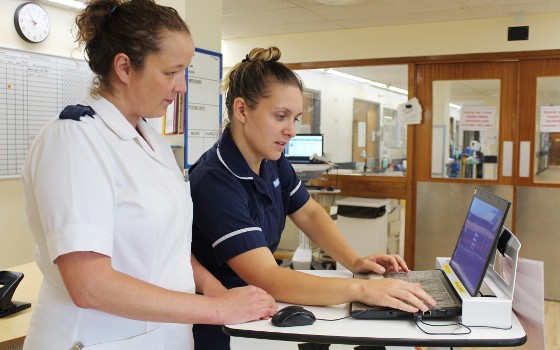 Registered Staff Nurse, Kerry Buckley and Deputy Ward Sister, Zara-Kate Delamere are just two of the staff making use of the technology on the Haematology Ward